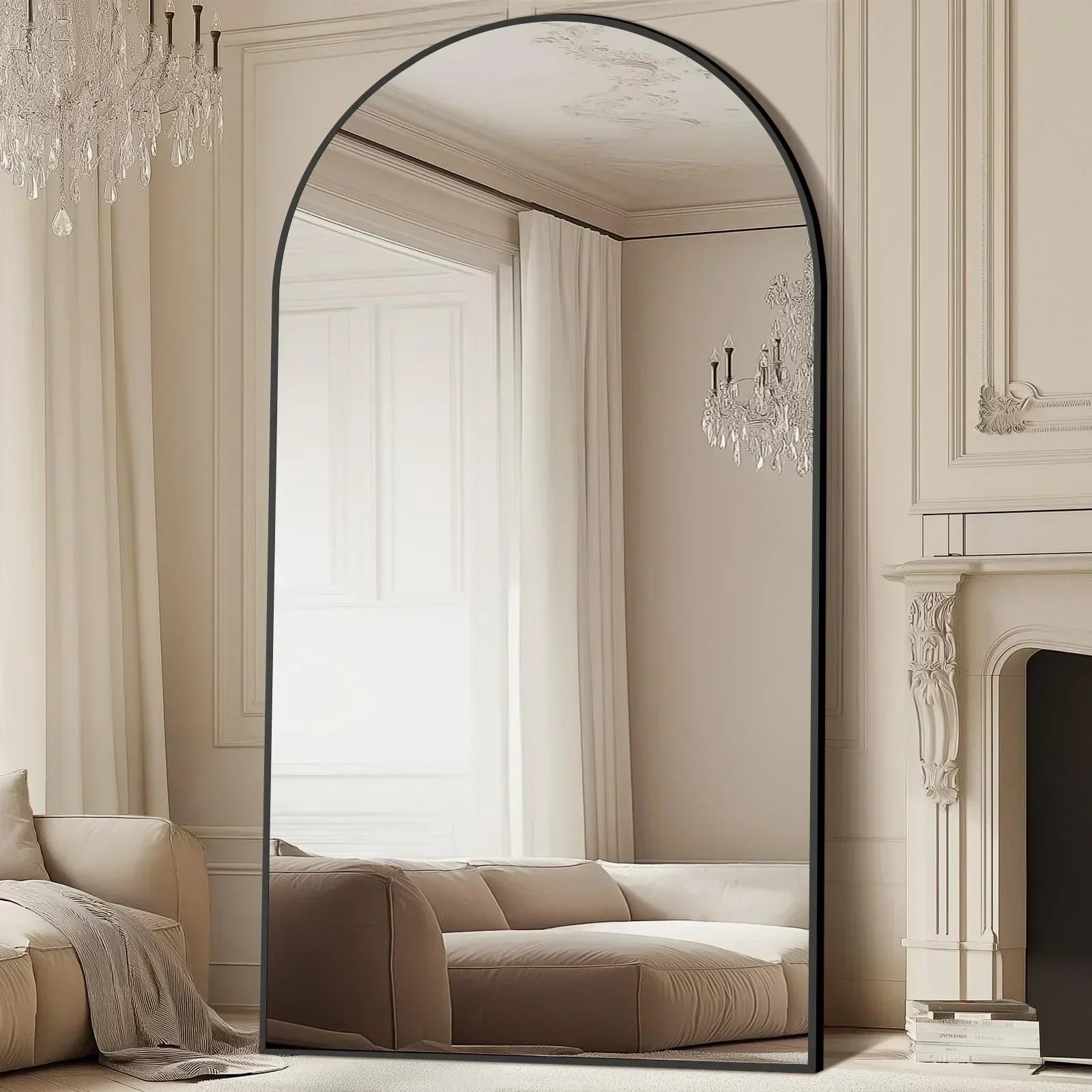 MELOMOIR Oversized Floor Mirror Freestanding, Full Length Mirror for Bedroom Living Room Dressing Room Gym Yoga Hair Salon, Black Arched Mirror Full Length with Shatterproof Tempered Glass