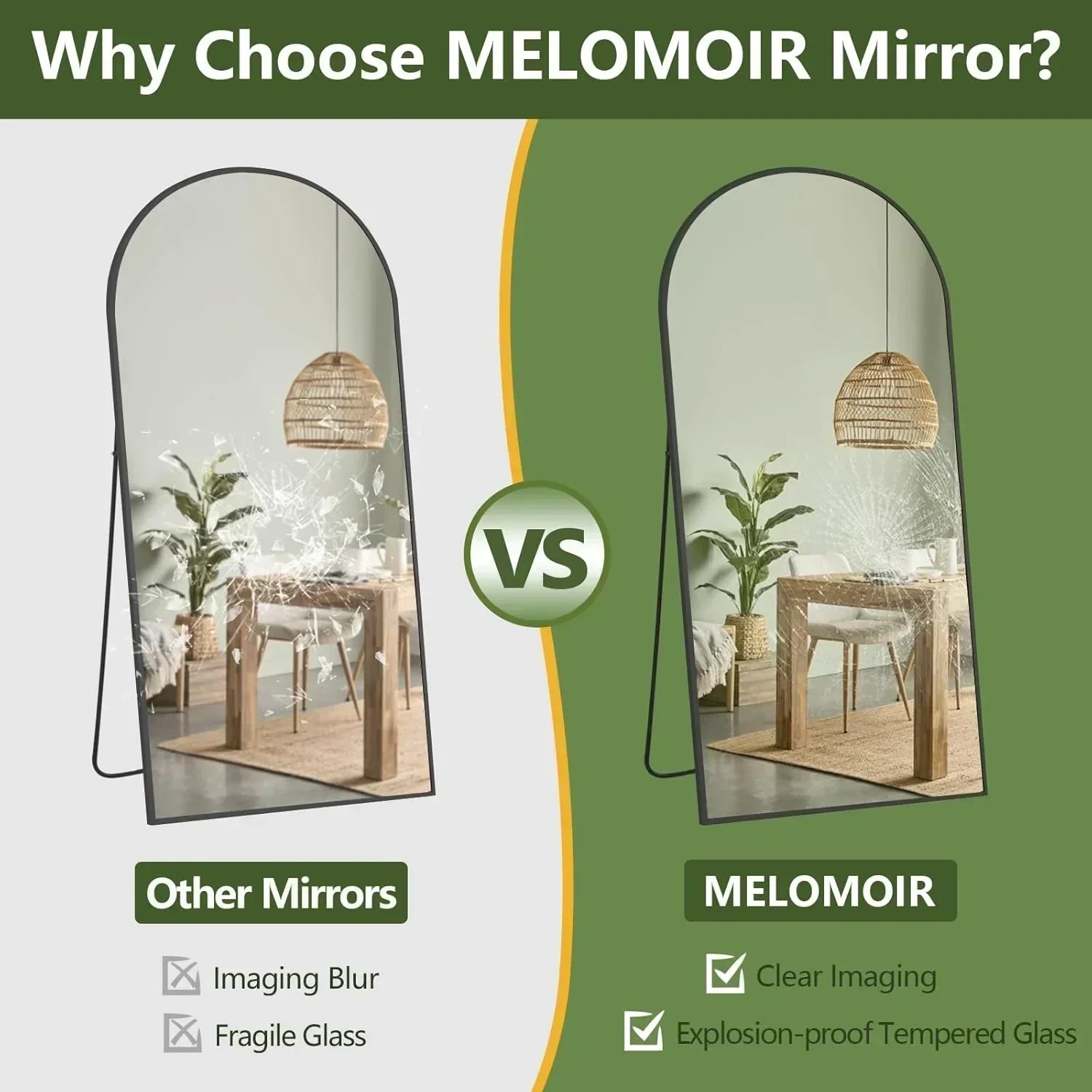 MELOMOIR Oversized Floor Mirror Freestanding, Full Length Mirror for Bedroom Living Room Dressing Room Gym Yoga Hair Salon, Black Arched Mirror Full Length with Shatterproof Tempered Glass