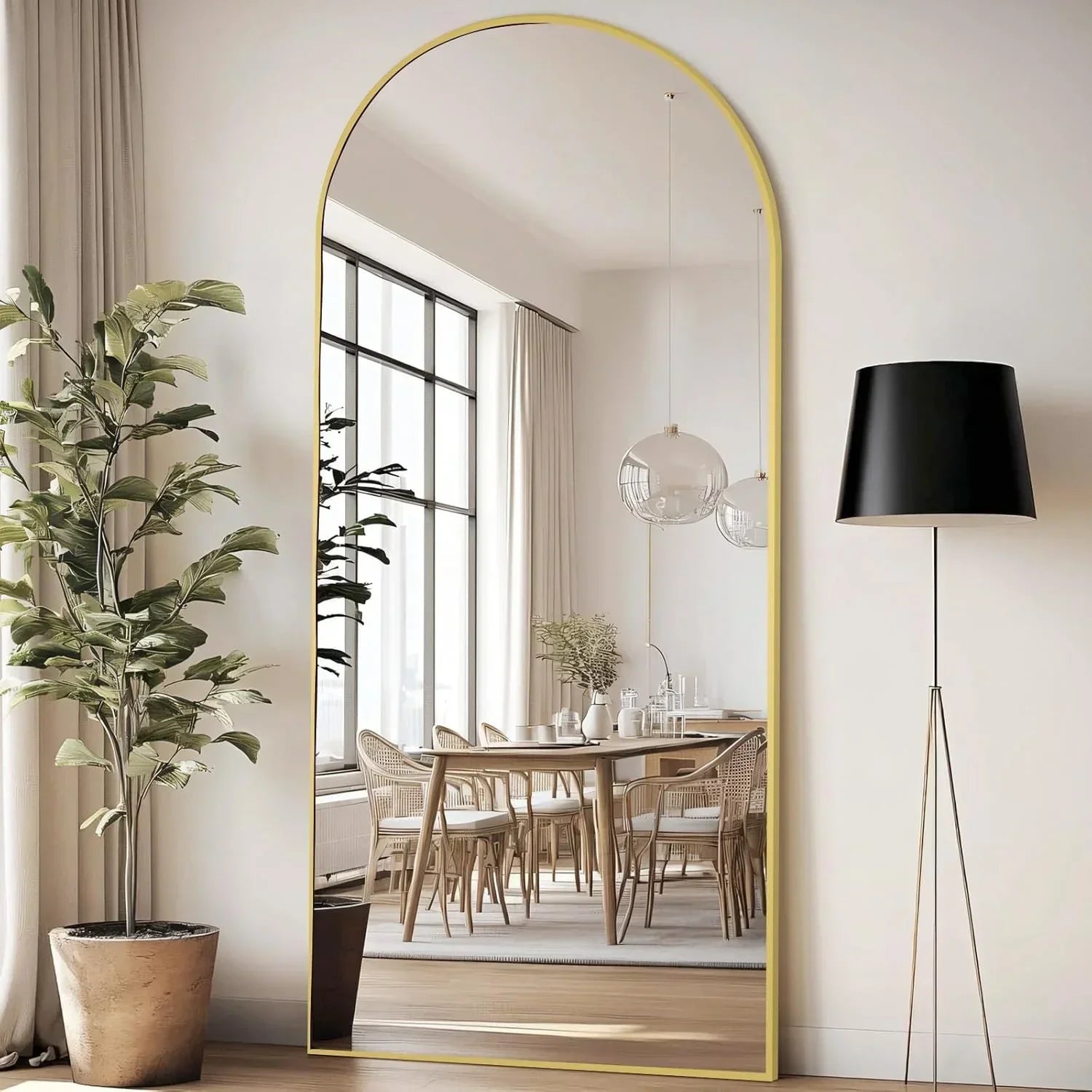MELOMOIR Large Arched Mirror - Full Length, Extra Large Floor Mirror for Bedroom, Living Room, Gym - Hanging or Leaning - Gold Frame