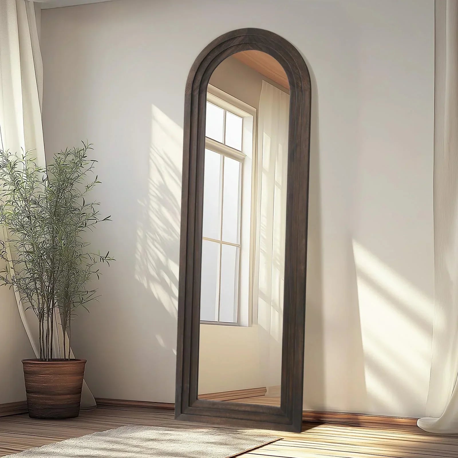 MELOMOIR Arched Full Length Mirror with Solid Wood Frame, Rustic Farmhouse Floor Mirror with Stand, Free Standing Leaning Hanging, for Bedroom Living Room Dressing Room