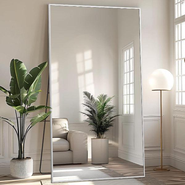 MELOMOIR Oversized Floor Mirror, Free Standing Leaning or Hanging, Suitable for Bedroom Living Room Home Gym Cloakroom, Thin Aluminum Frame, Tempered Glass, Silver