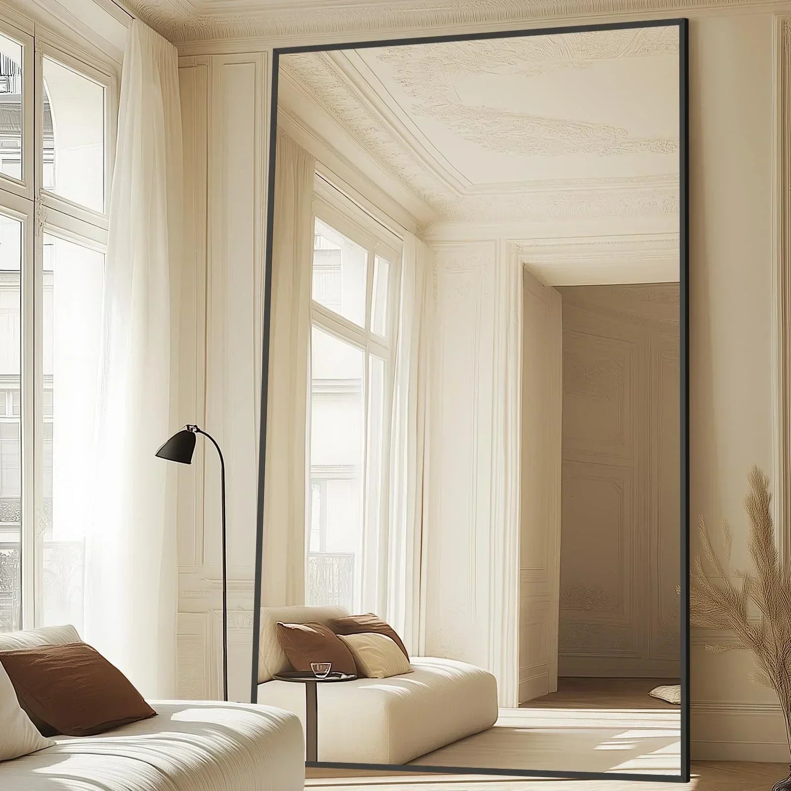 MELOMOIR Oversized Floor Mirror Freestanding, Full Length Mirror for Bedroom Living Room Dressing Room Gym Yoga Hair Salon, Black Arched Mirror Full Length with Shatterproof Tempered Glass