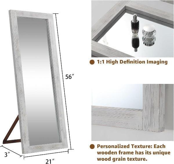 MELOMOIR Rustic Farmhouse Full Length Mirror, Wood Floor Mirror, Free Standing, Long for Bedroom, Living Room, Cloakroom, Weathering White