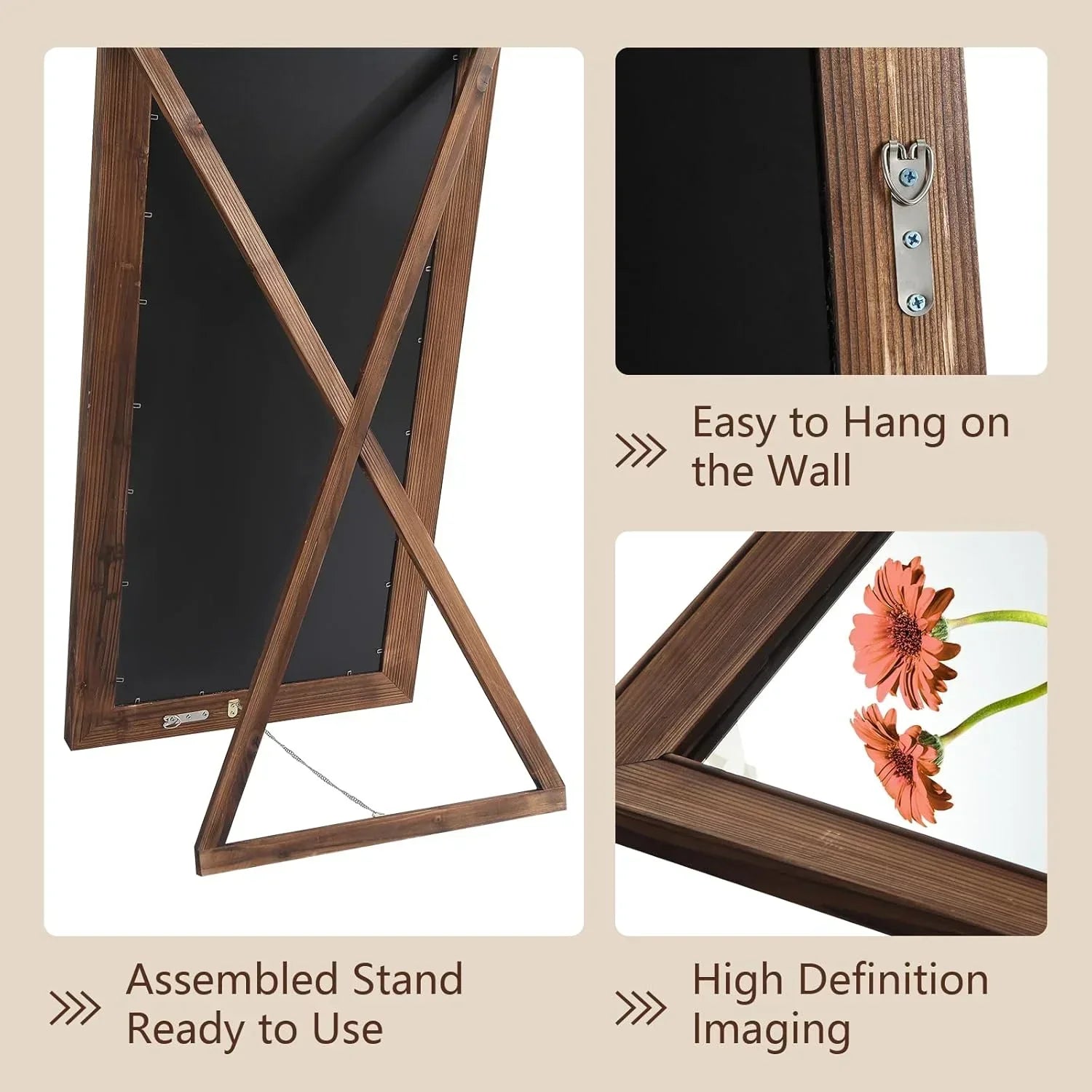 MELOMOIR Rustic Farmhouse Full Length Mirror, Wooden Floor Mirror, Leaning or Hanging, Suitable for Bedroom, Living Room, Cloakroom