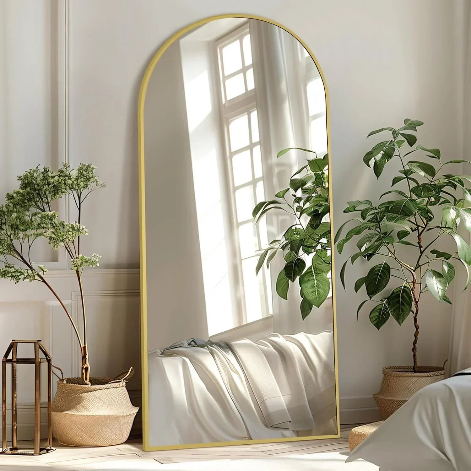MELOMOIR Large Arched Mirror - Full Length, Extra Large Floor Mirror for Bedroom, Living Room, Gym - Hanging or Leaning - Gold Frame