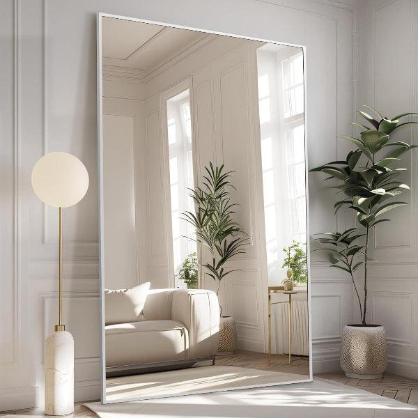 MELOMOIR Oversized Floor Mirror, Free Standing Leaning or Hanging, Suitable for Bedroom Living Room Home Gym Cloakroom, Thin Aluminum Frame, Tempered Glass, Silver