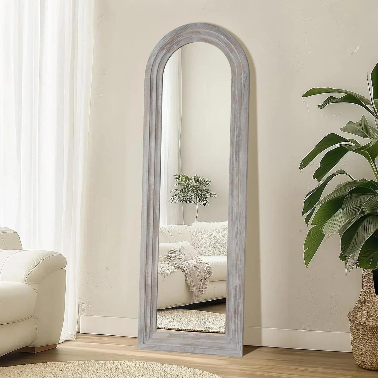 MELOMOIR Arched Full Length Mirror with Solid Wood Frame, Rustic Farmhouse Floor Mirror with Stand, Free Standing Leaning Hanging, for Bedroom Living Room Dressing Room