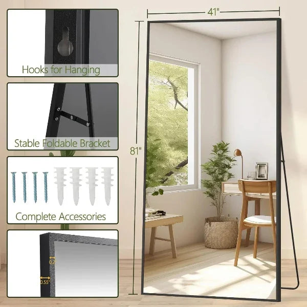 MELOMOIR Oversized Floor Mirror, Freestanding, Large Full Body Mirror for Bedroom, Living Room & Gym - Black Mirror with Tempered Glass