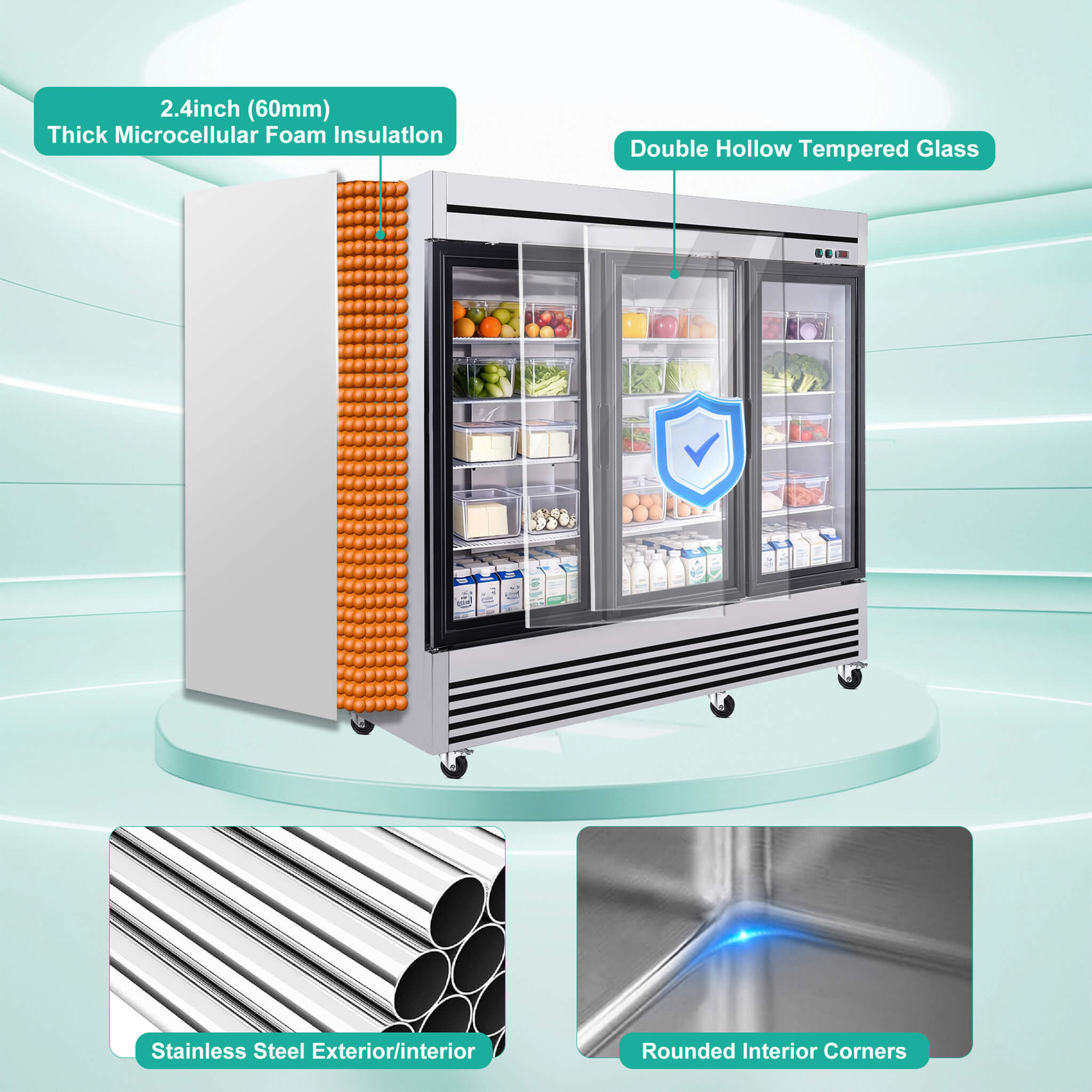 72 Cu.Ft Triple-Door Stainless Steel Commercial Reach-In Display Refrigerator (SAK26394)