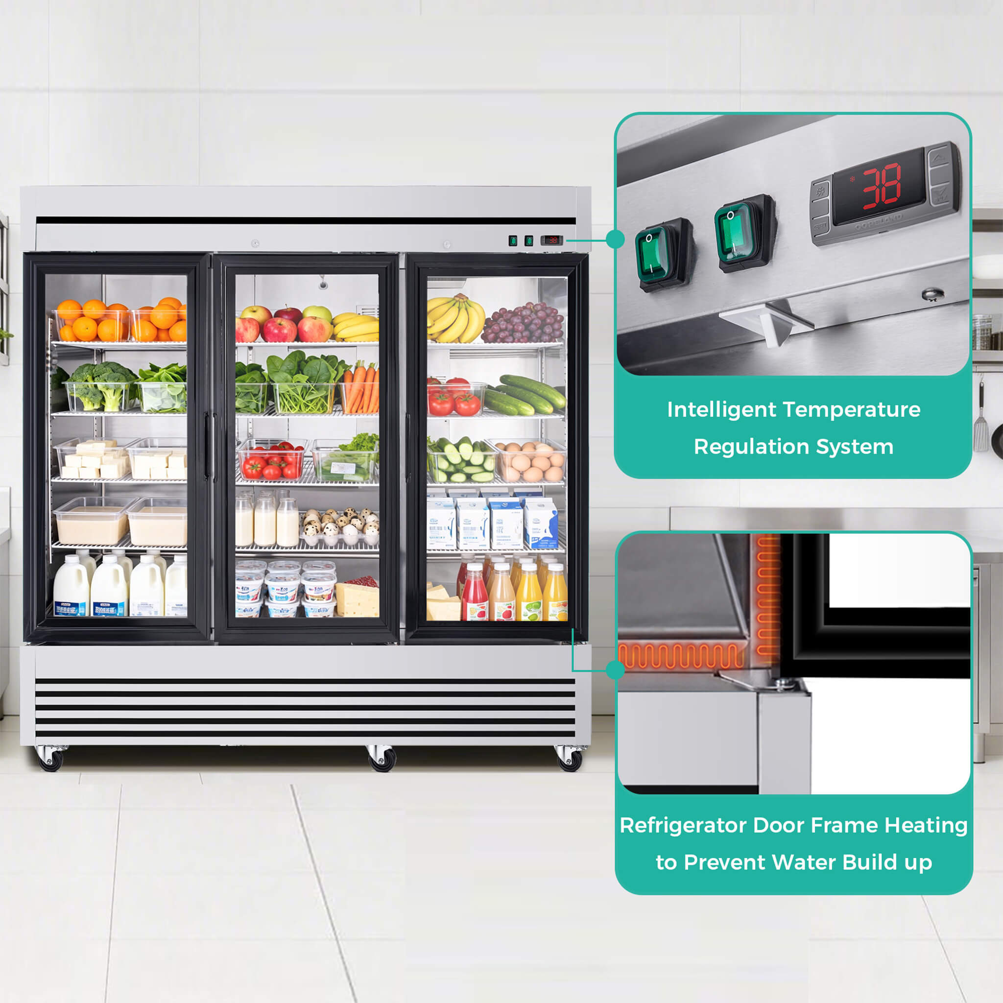 72 Cu.Ft Triple-Door Stainless Steel Commercial Reach-In Display Refrigerator (SAK26394)