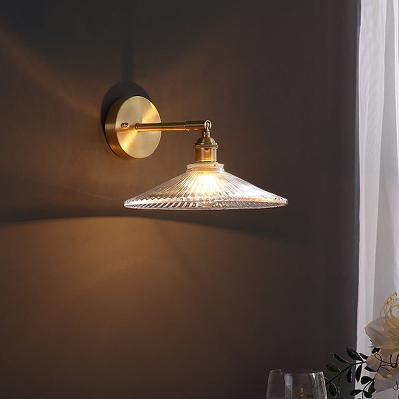 Emerson Classic Embrace: Brass Wall Sconce with Scalloped Glass Shade