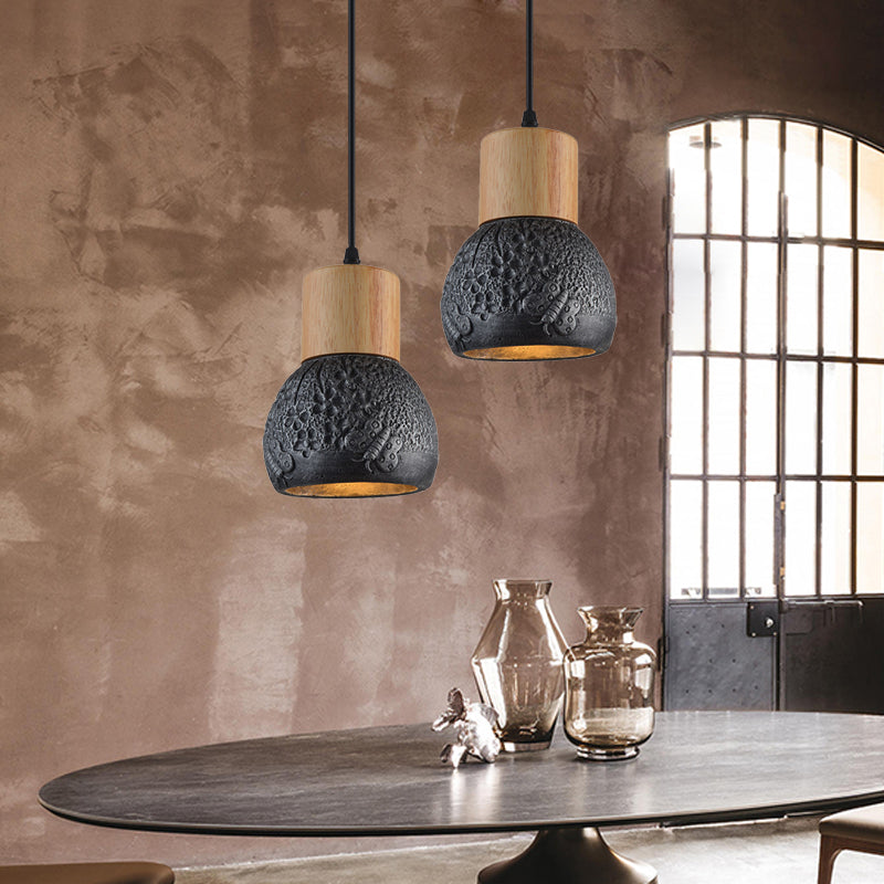 Enrich Your Space with Industrial Charm and Natural Beauty: The Cement Ceiling Light with Wood Dome