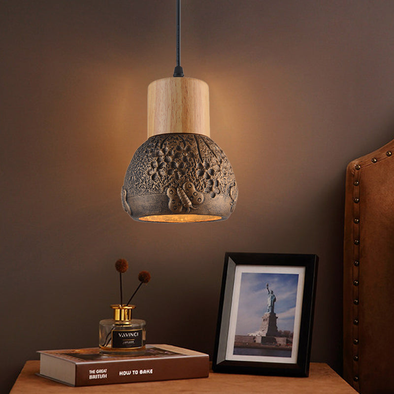 Enrich Your Space with Industrial Charm and Natural Beauty: The Cement Ceiling Light with Wood Dome