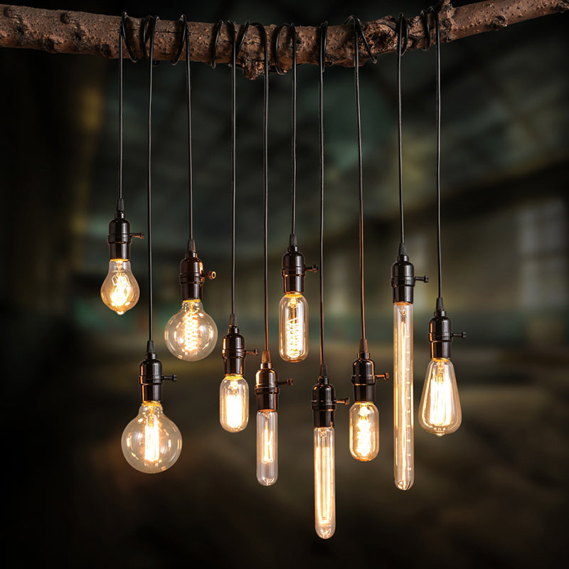 Vintage 1-Light Black Metal Suspended Cord Pendant for Restaurant Lighting