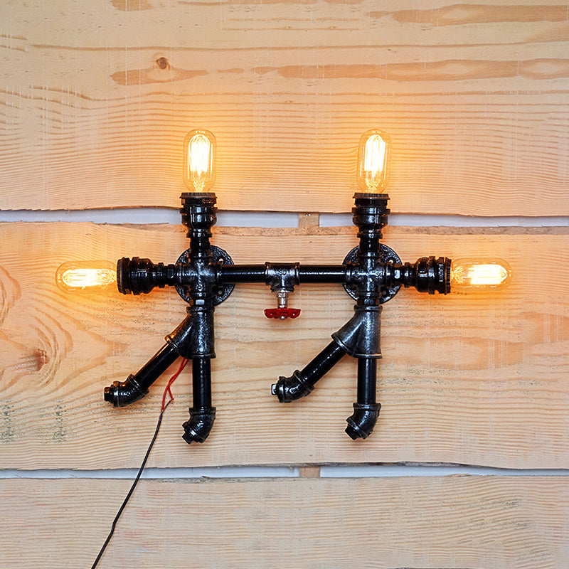 Illuminate Your Space with Industrial Charm: The 4-Bulb Black Water Pipe Wall Sconce Lamp