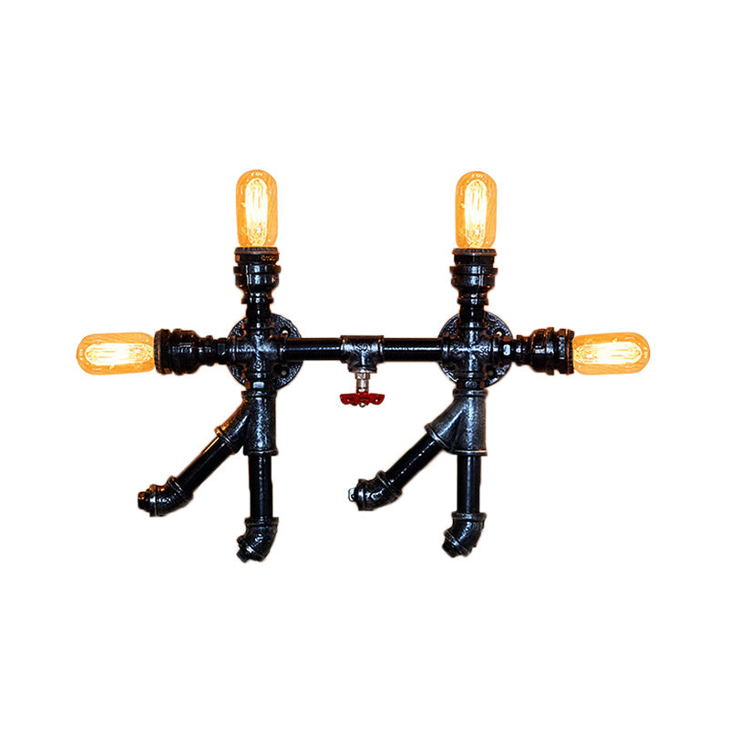 Illuminate Your Space with Industrial Charm: The 4-Bulb Black Water Pipe Wall Sconce Lamp