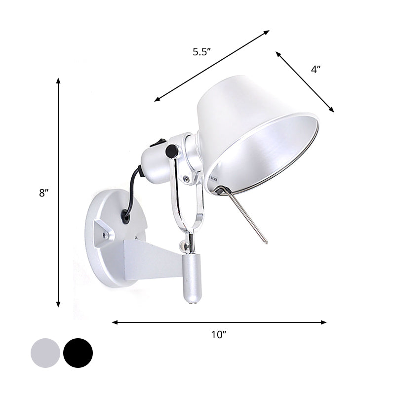Olivia's Adjustable Metal Truncated Cone Wall Sconce - Industrial Chic for Bedside Lighting in Black/Silver