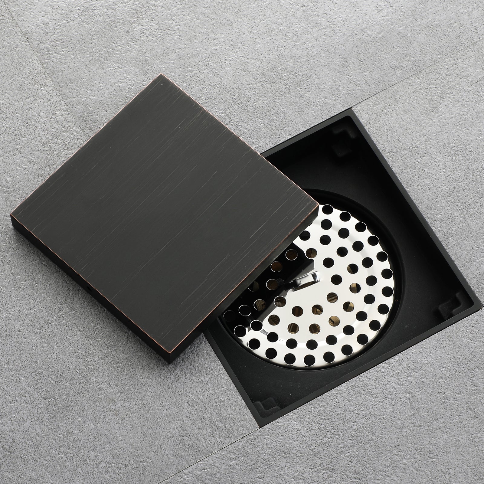 Oil rubbered bronze brass shower drain 4 inch square with ABS base