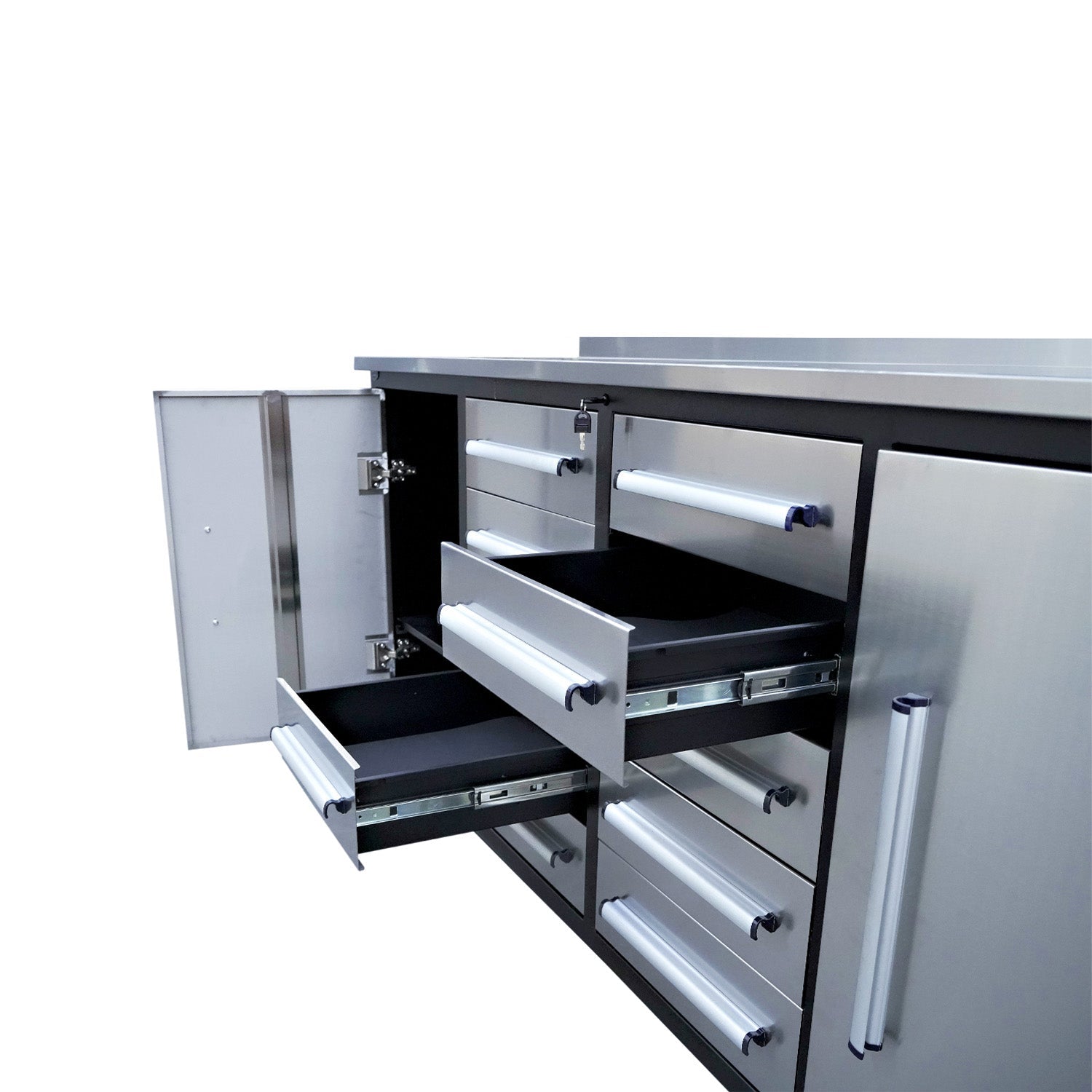 7ft Heavy Duty Workbench with 10 Drawers & 2 Cabinets