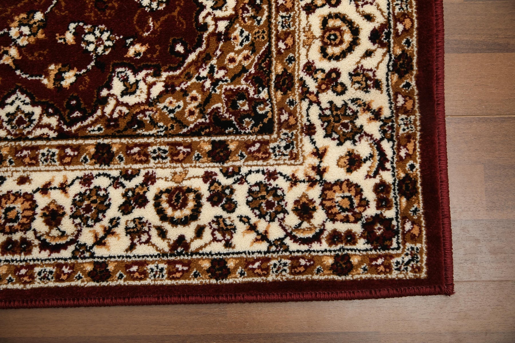 Beige and Maroon Floral Printed Rectangle Rug – 10mm Woven | Jute & Polyester Backing