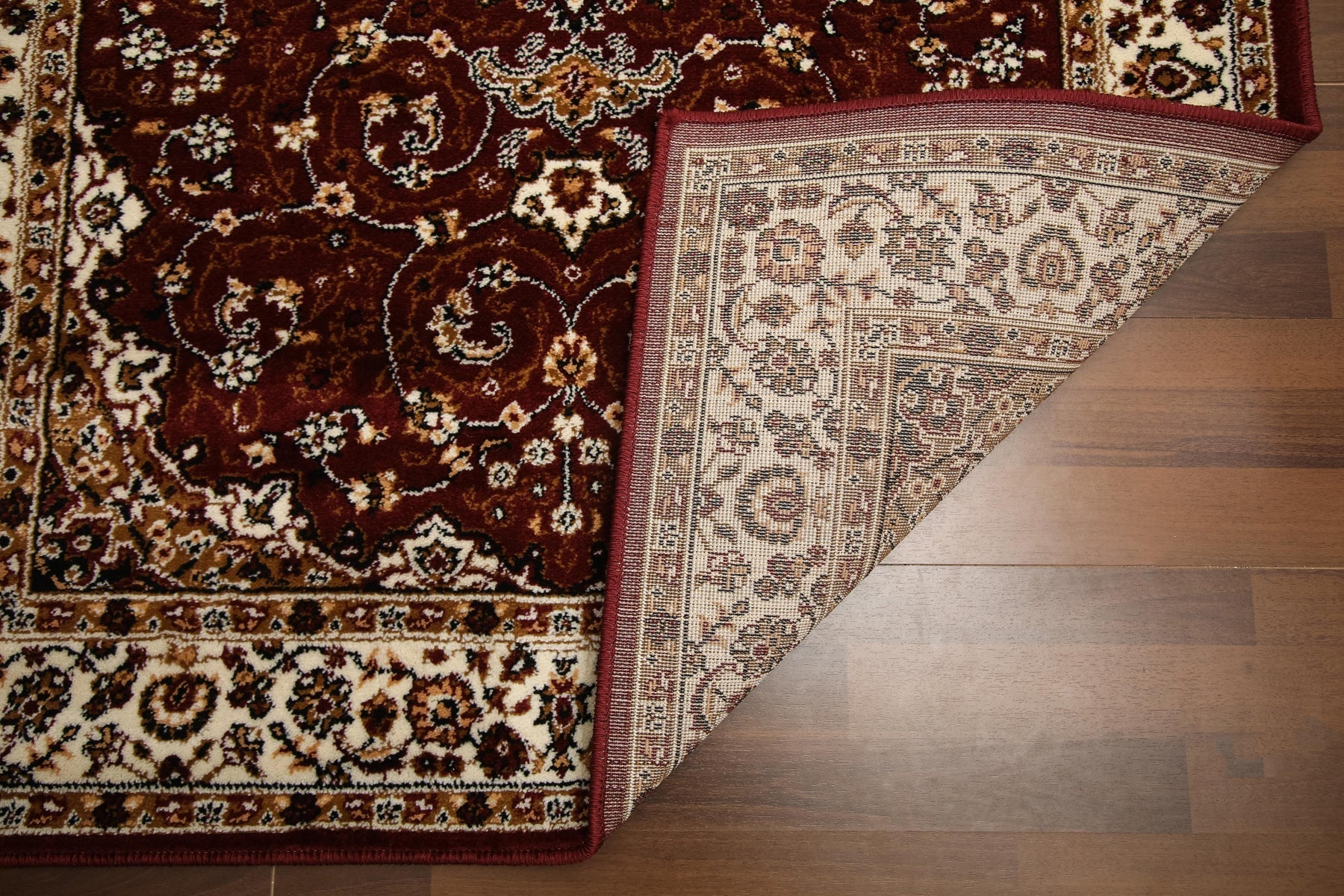 Beige and Maroon Floral Printed Rectangle Rug – 10mm Woven | Jute & Polyester Backing