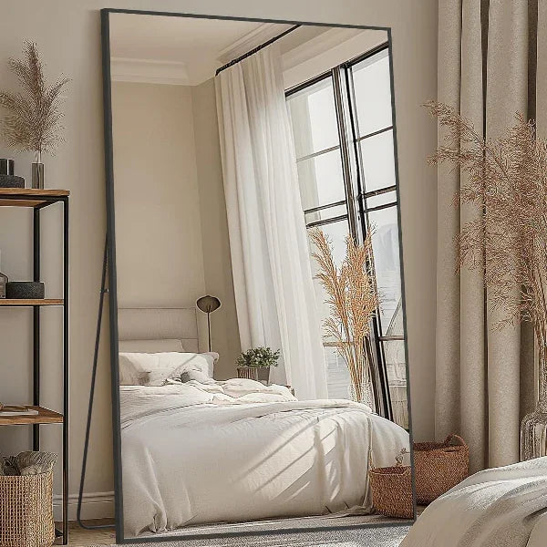 MELOMOIR Oversized Floor Mirror, Freestanding, Large Full Body Mirror for Bedroom, Living Room & Gym - Black Mirror with Tempered Glass