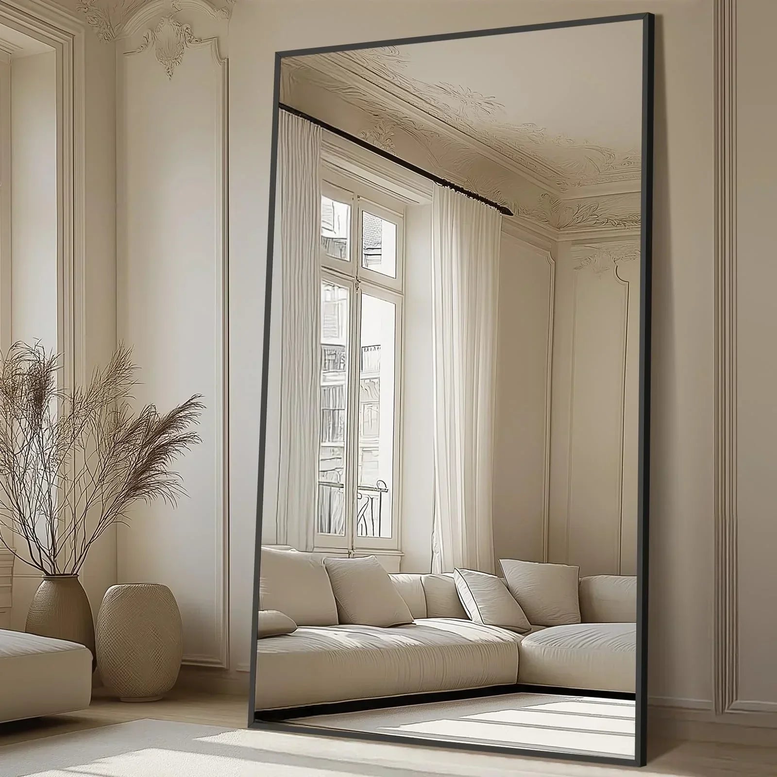 MELOMOIR Oversized Floor Mirror Freestanding, Full Length Mirror for Bedroom Living Room Dressing Room Gym Yoga Hair Salon, Black Arched Mirror Full Length with Shatterproof Tempered Glass