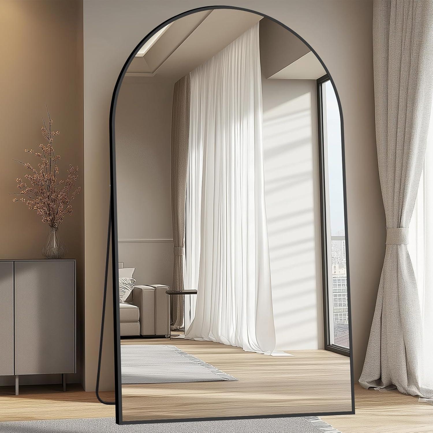 MELOMOIR Oversized Floor Mirror Freestanding, Full Length Mirror for Bedroom Living Room Dressing Room Gym Yoga Hair Salon, Black Arched Mirror Full Length with Shatterproof Tempered Glass