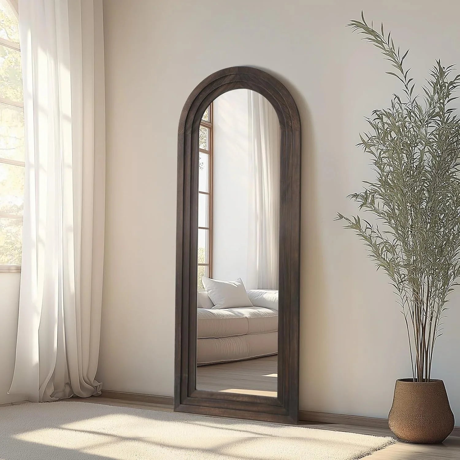 MELOMOIR Arched Full Length Mirror with Solid Wood Frame, Rustic Farmhouse Floor Mirror with Stand, Free Standing Leaning Hanging, for Bedroom Living Room Dressing Room