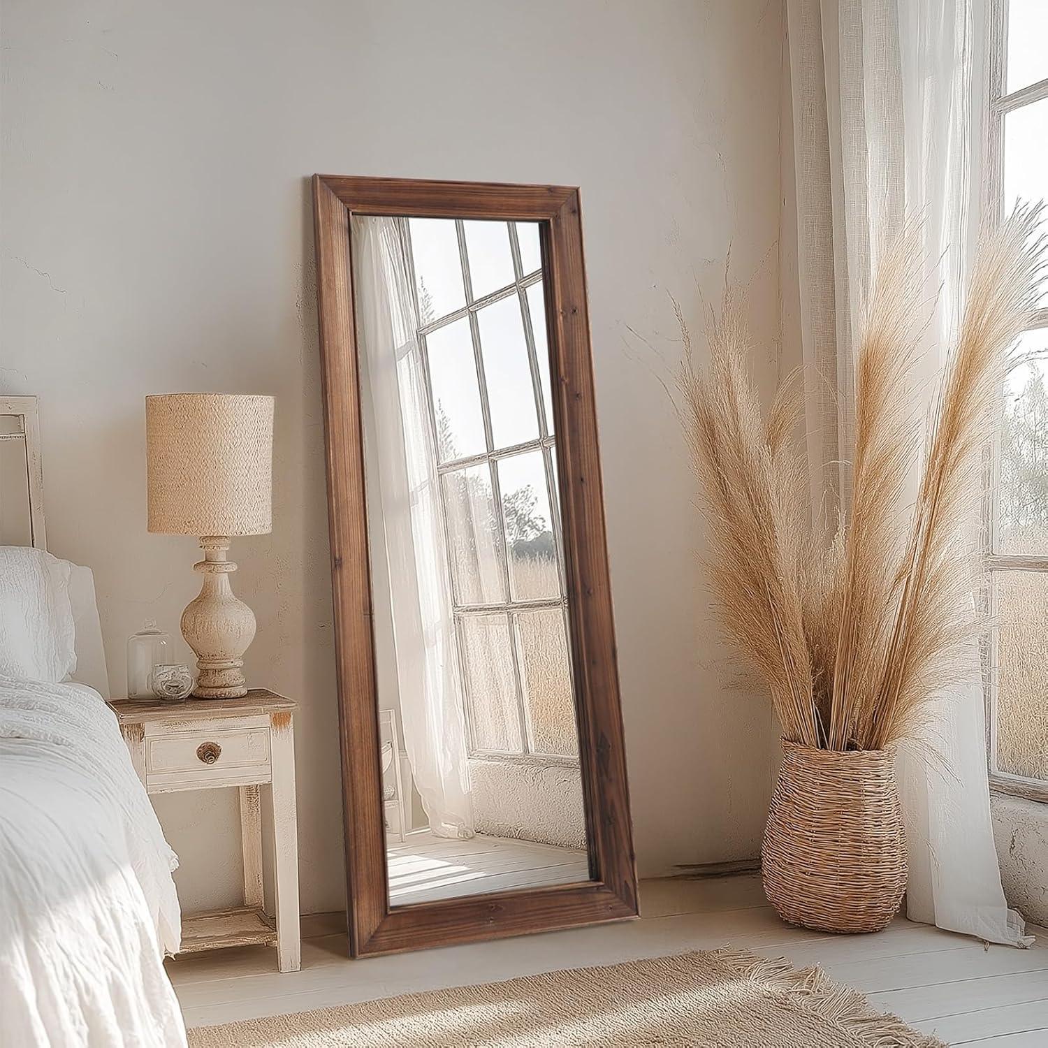 MELOMOIR Rustic Farmhouse Full Length Mirror, Wooden Floor Mirror, Leaning or Hanging, Suitable for Bedroom, Living Room, Cloakroom