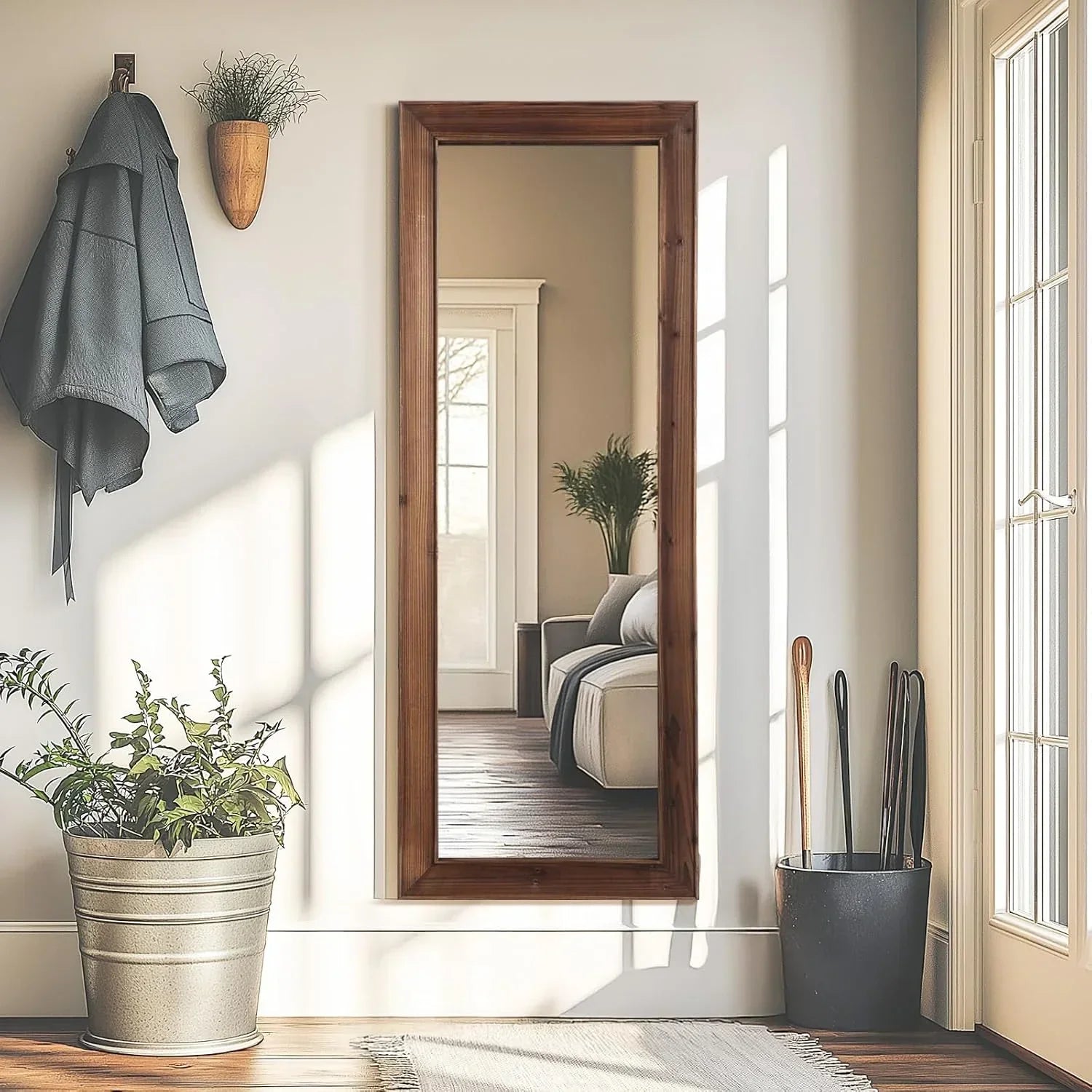 MELOMOIR Rustic Farmhouse Full Length Mirror, Wooden Floor Mirror, Leaning or Hanging, Suitable for Bedroom, Living Room, Cloakroom