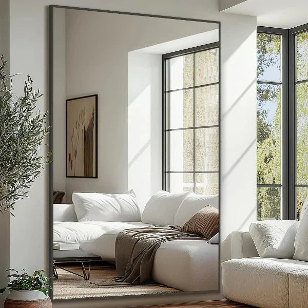 MELOMOIR Oversized Floor Mirror, Freestanding, Large Full Body Mirror for Bedroom, Living Room & Gym - Black Mirror with Tempered Glass