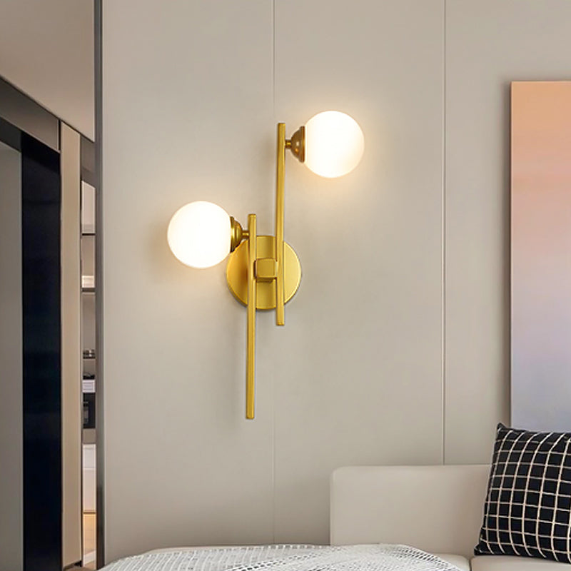 Sydney Modern Gold Wall Lamp with Opal Glass Shades