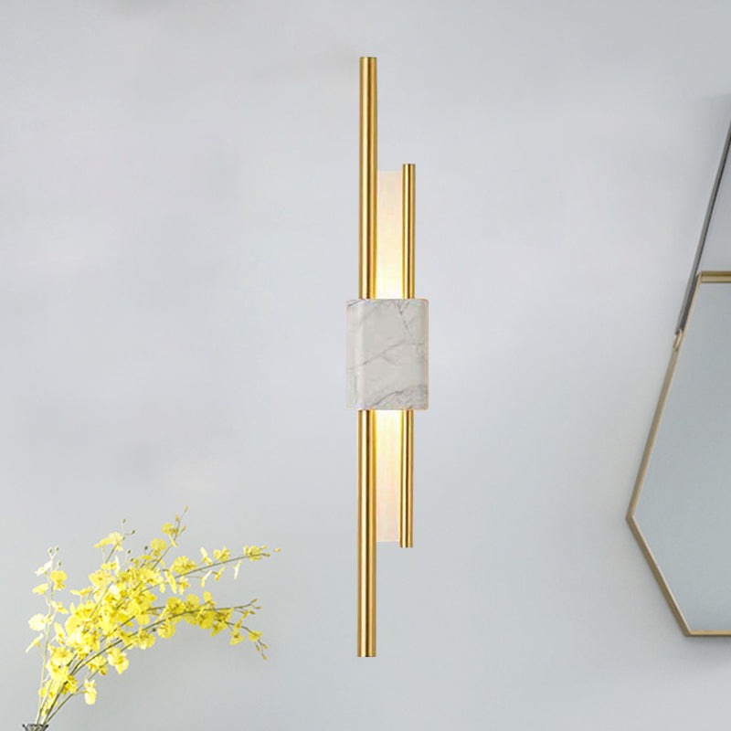 Luminescent Lines: Modern LED Wall Light with Marble Accents