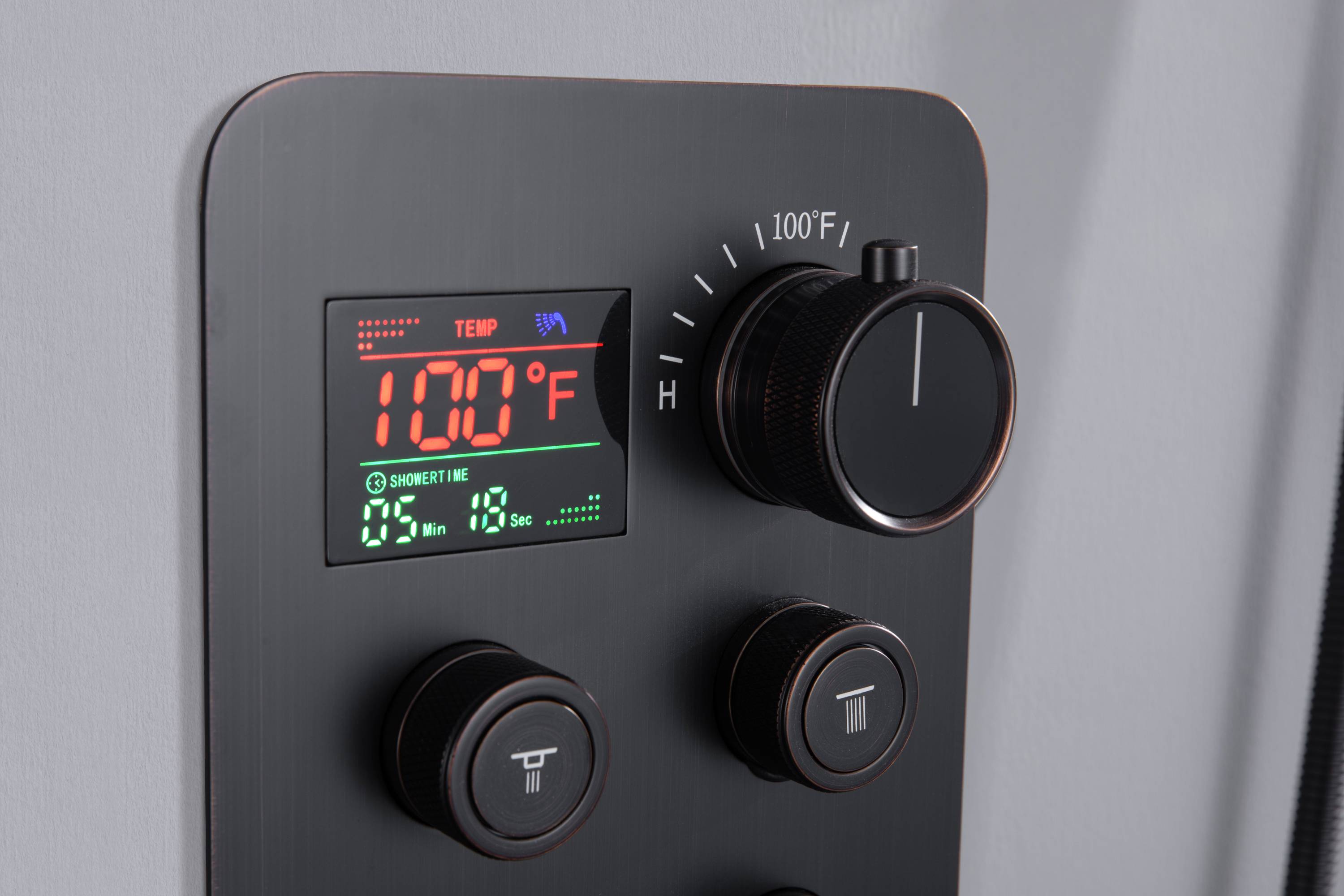 12-Inch Or 16 inch Non-LED Oil Rubbed Bronze (ORB) Ceiling-Mounted 4-Way Thermostatic Valve with Wall-Mounted 12-Inch Rain Head, Body Jets, and Dual Functionality