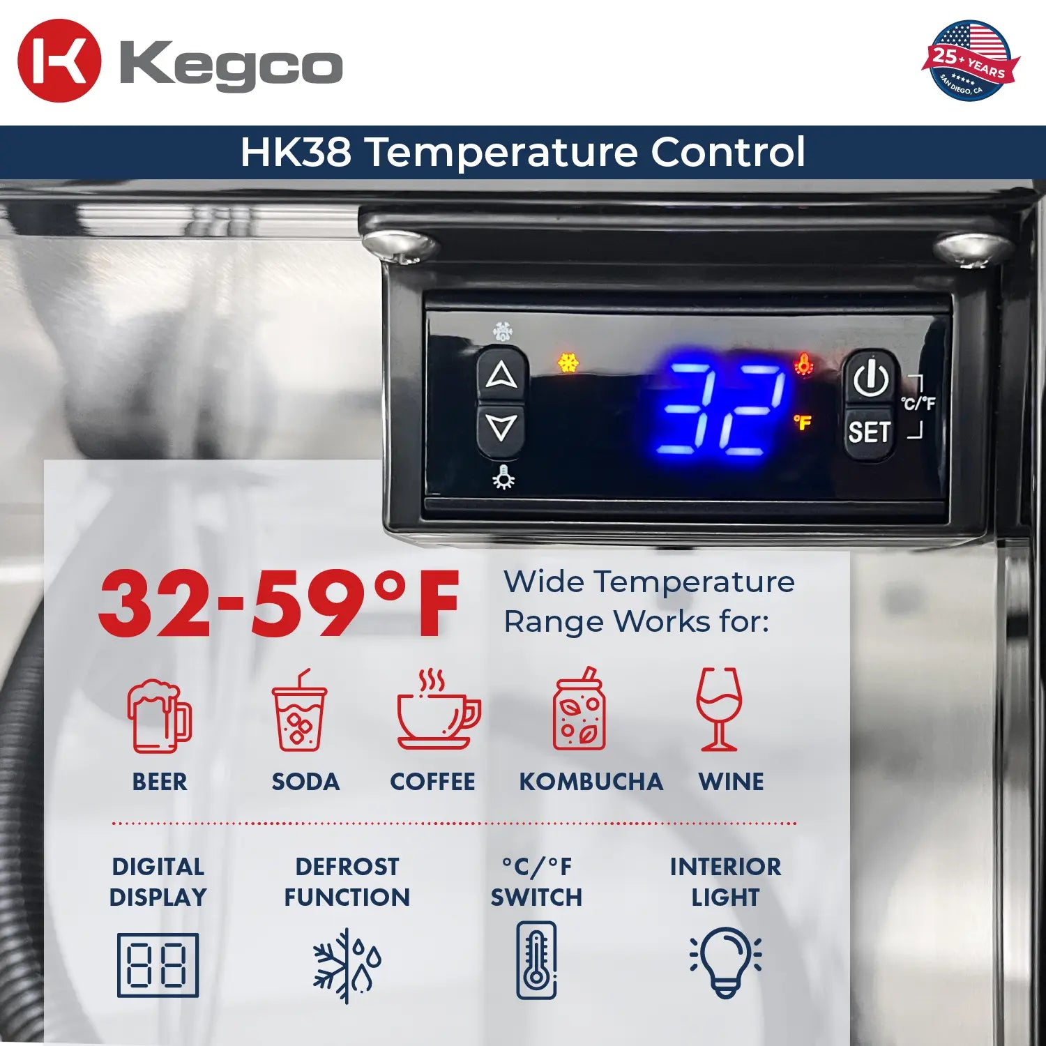Kegco 24" Wide Triple Tap All Stainless Steel Built-In Right Hinge Kegerator with Kit-Outdoor