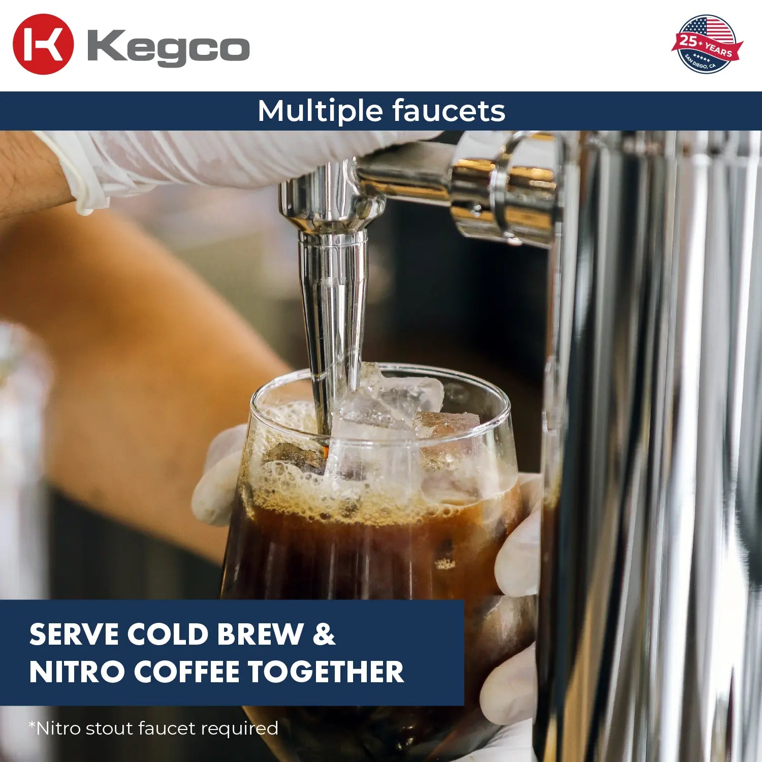 Kegco 24" Wide Cold Brew Coffee Triple Tap Black Commercial Built-In Right Hinge Kegerator-Indoor