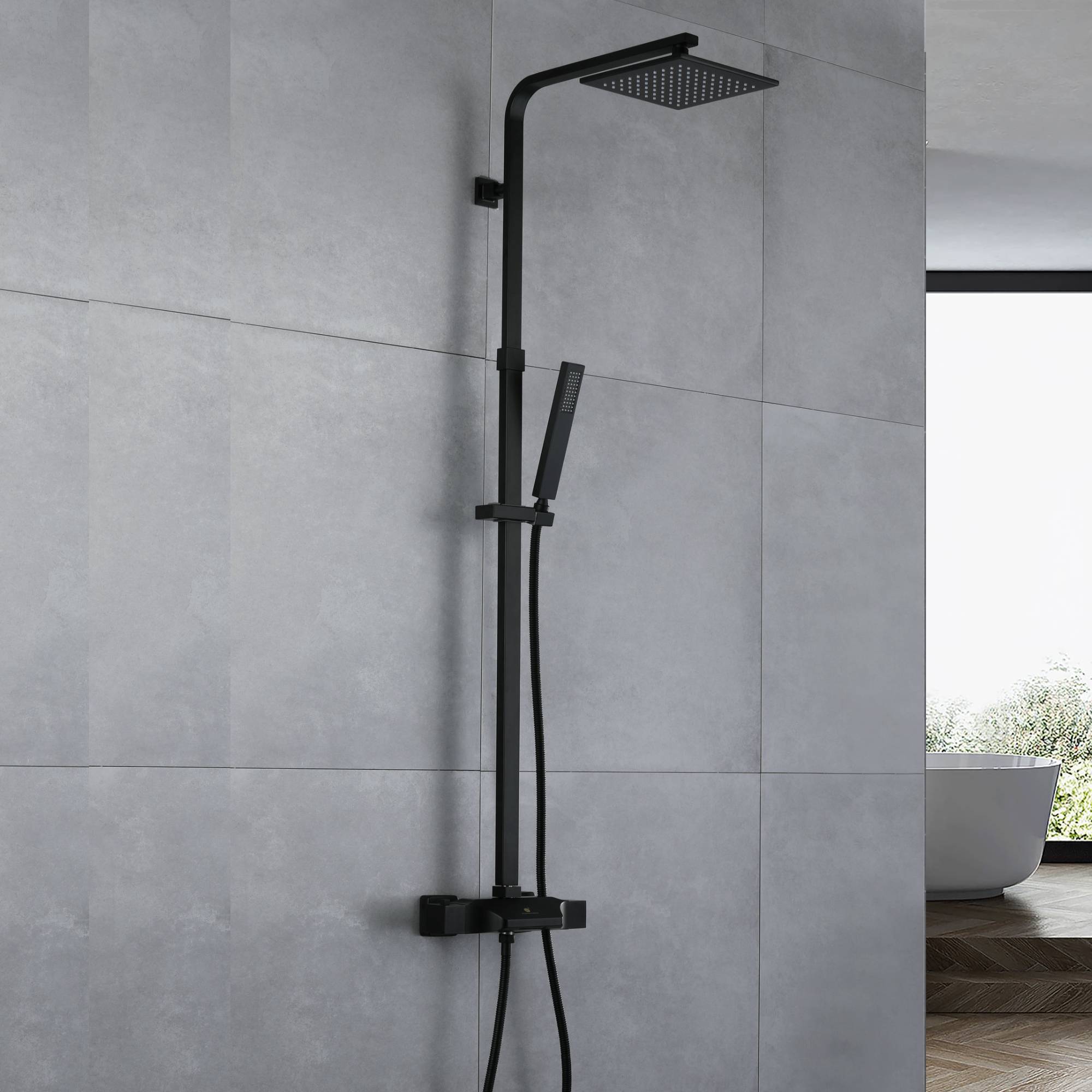 Luxurious Brushed Gold Or Matte black Wall-Mounted Thermostatic Rain Exposed Shower Set with Tub Spout