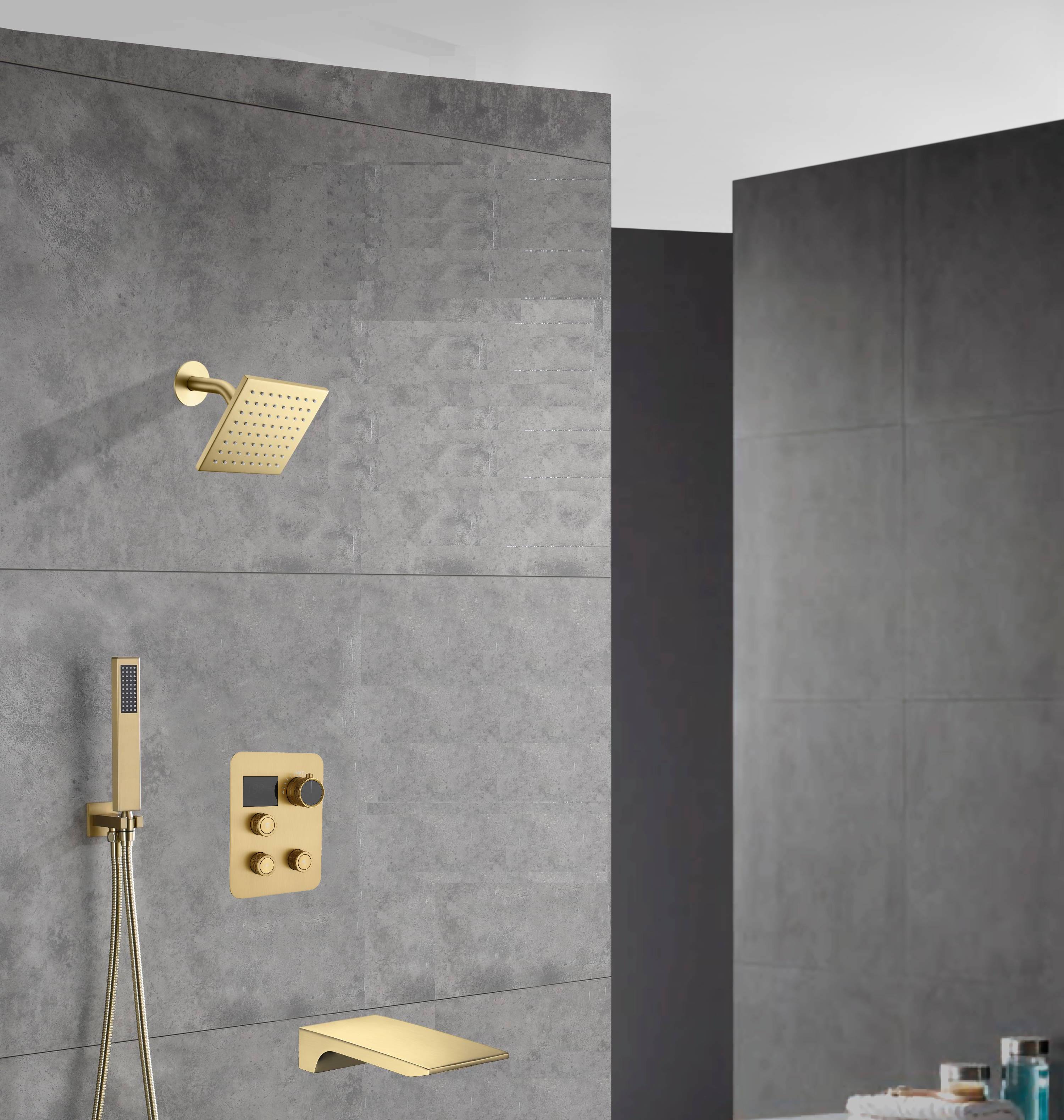 12-inch Or 16-inch Or 6'' Wall-Mount Brushed Gold 3-Way Thermostatic Shower Valve System: Versatile Functionality and Stunning Design