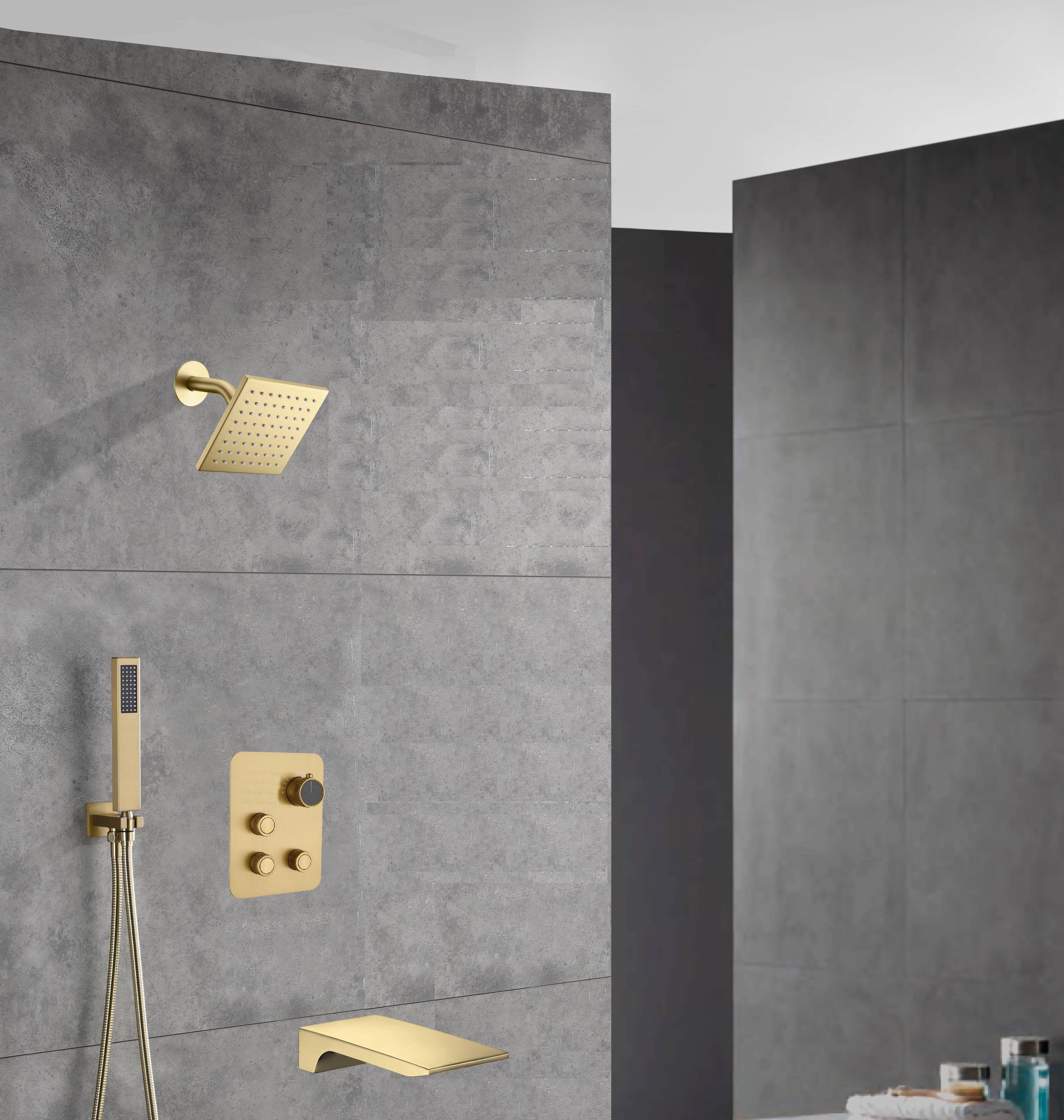 12-inch Or 16-inch Or 6'' Wall-Mount Brushed Gold 3-Way Thermostatic Shower Valve System: Versatile Functionality and Stunning Design