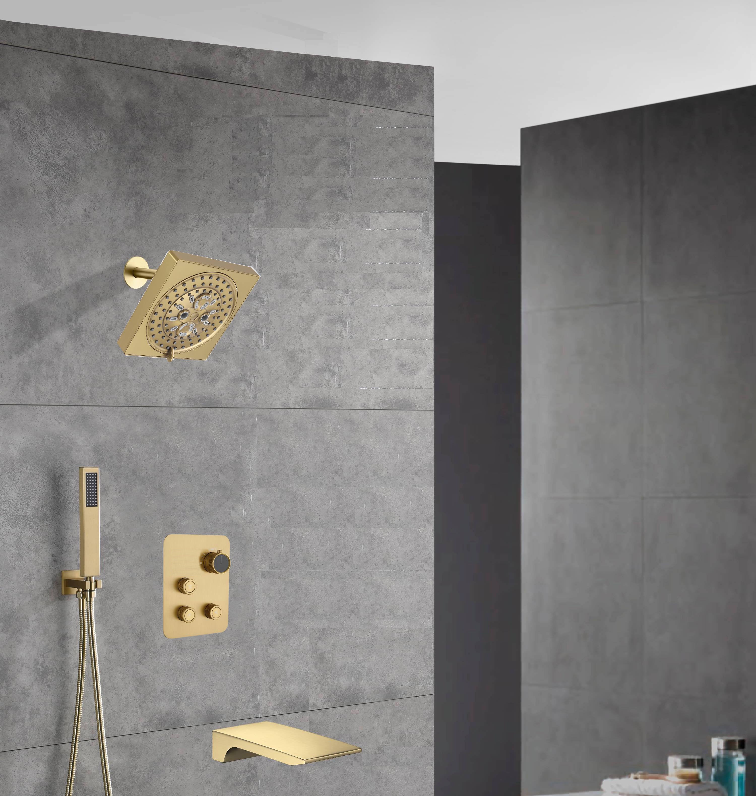 12-inch Or 16-inch Or 6'' Wall-Mount Brushed Gold 3-Way Thermostatic Shower Valve System: Versatile Functionality and Stunning Design