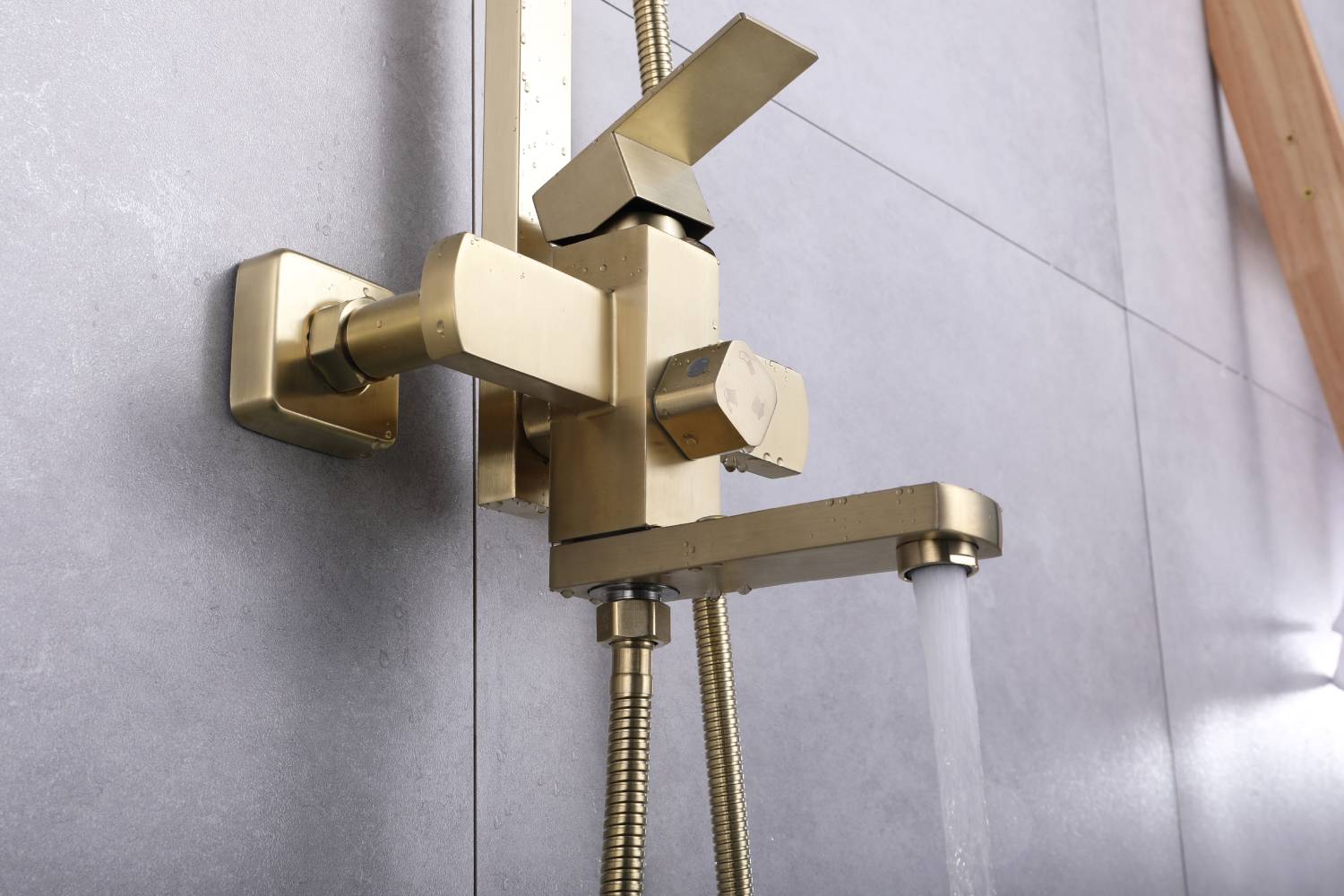 Luxury Brushed Gold 3-Function Exposed Shower Set with Handheld Shower and Tub Spout