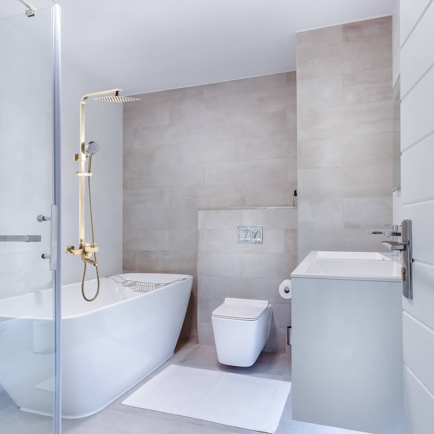 Luxury Brushed Gold 3-Function Exposed Shower Set with Handheld Shower and Tub Spout