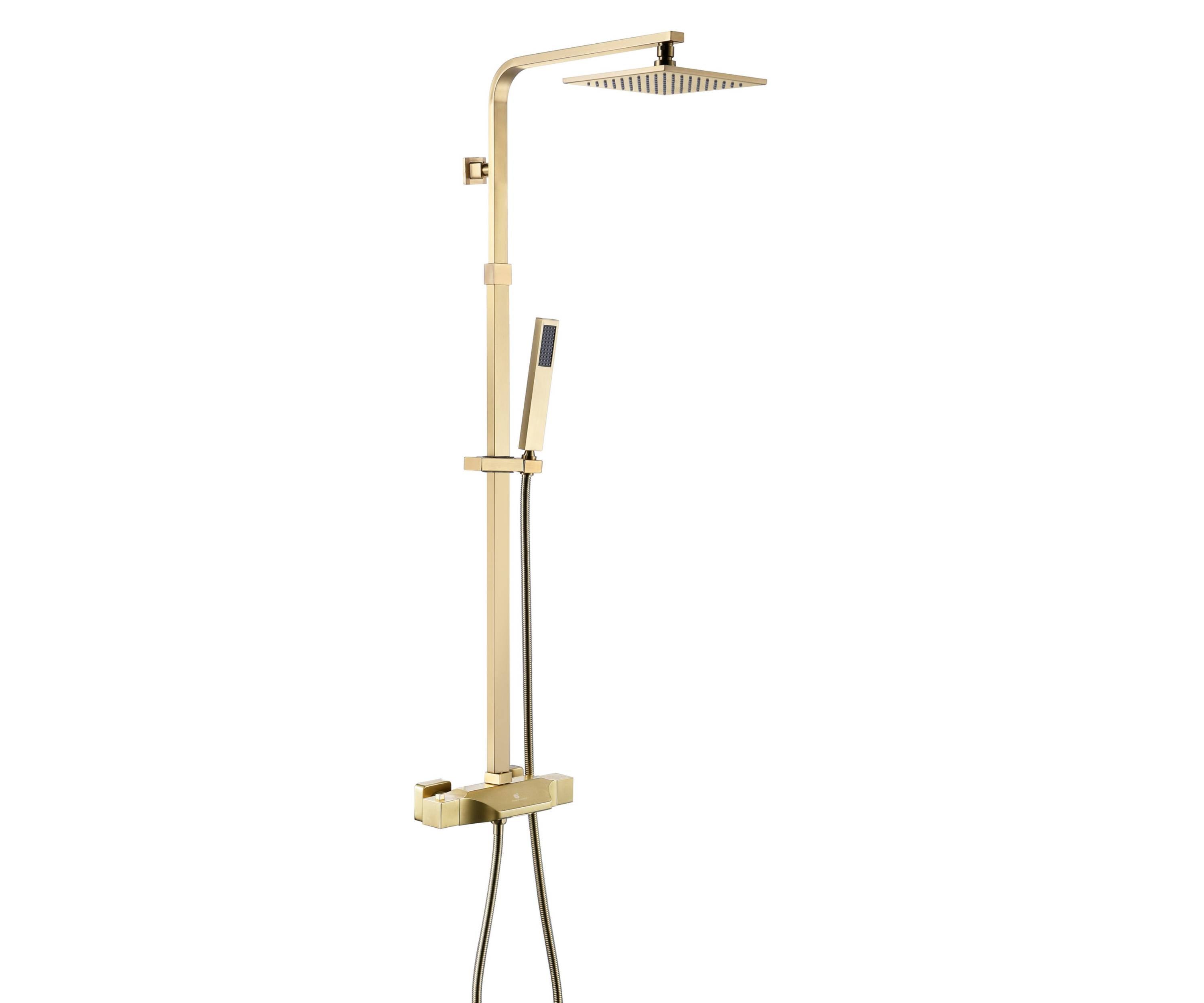 Luxurious Brushed Gold Or Matte black Wall-Mounted Thermostatic Rain Exposed Shower Set with Tub Spout