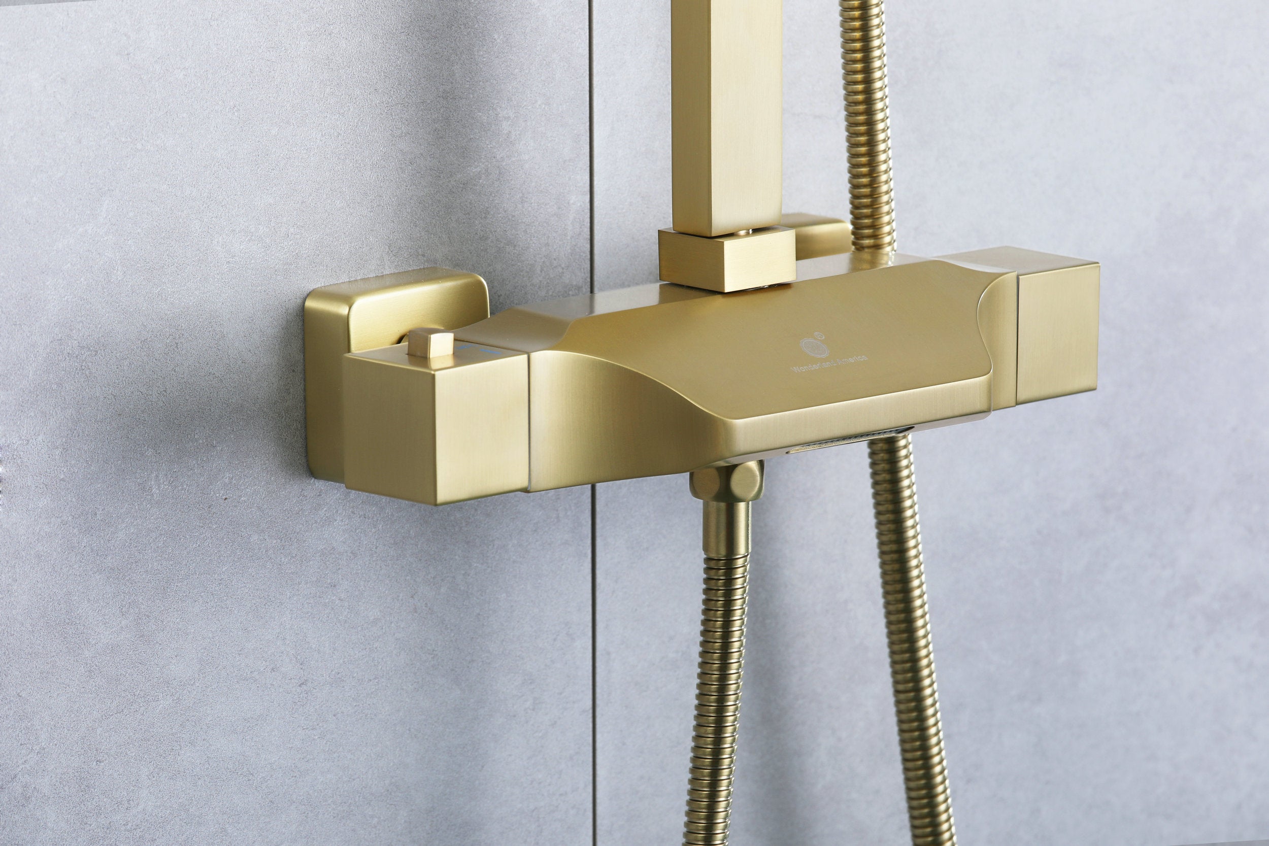 Luxurious Brushed Gold Or Matte black Wall-Mounted Thermostatic Rain Exposed Shower Set with Tub Spout