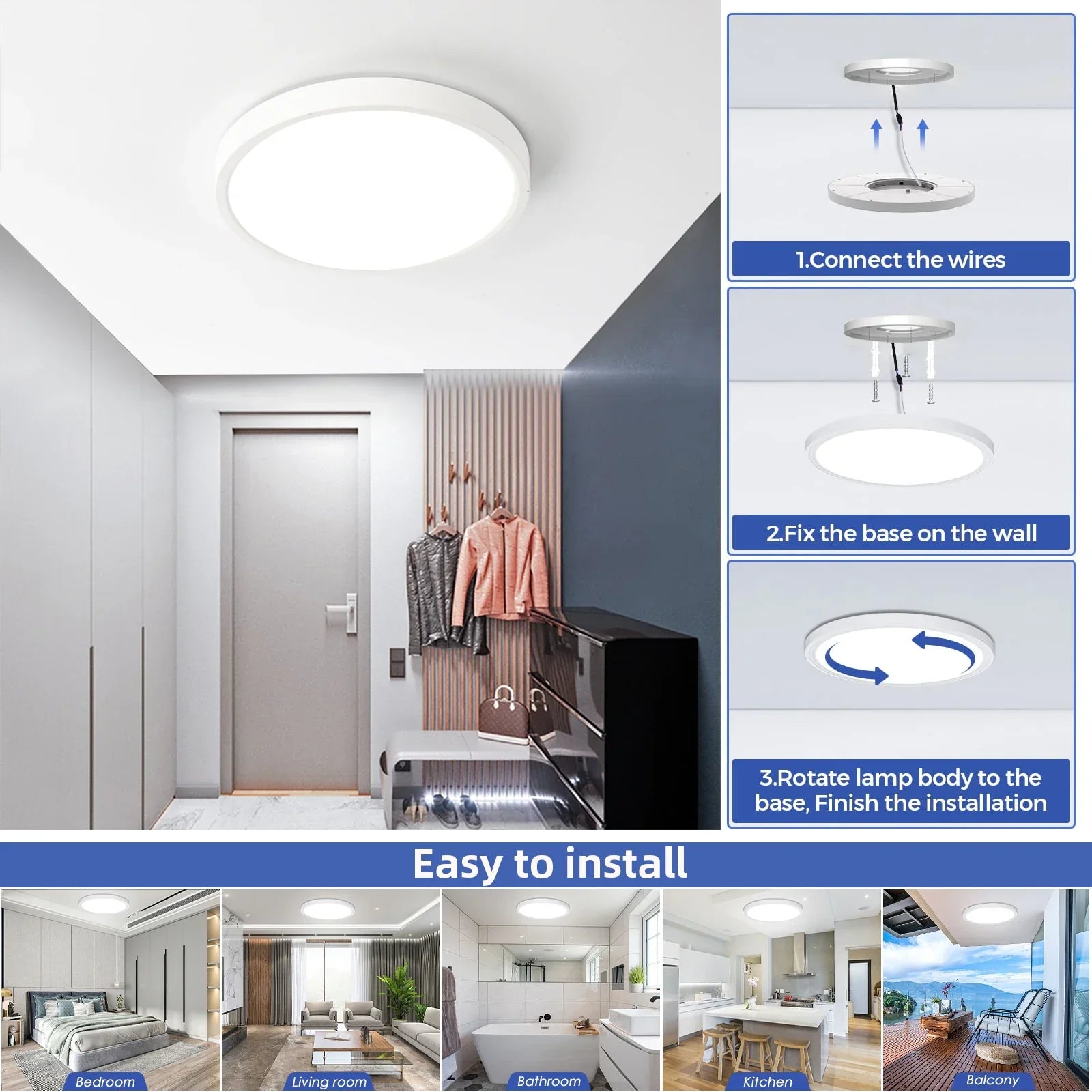 Circular Ultra-Thin LED Ceiling Lamp - Ideal for Bedroom, Balcony, Hallway, Study, and Bathroom - Three Prevention Features for Enhanced Durability