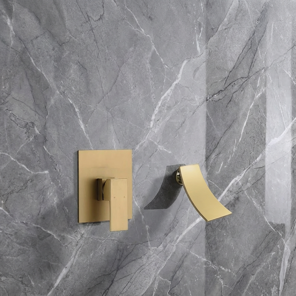 Waterfall Wall-mount pressure balance Bath Tub Filler Faucet Brushed Gold