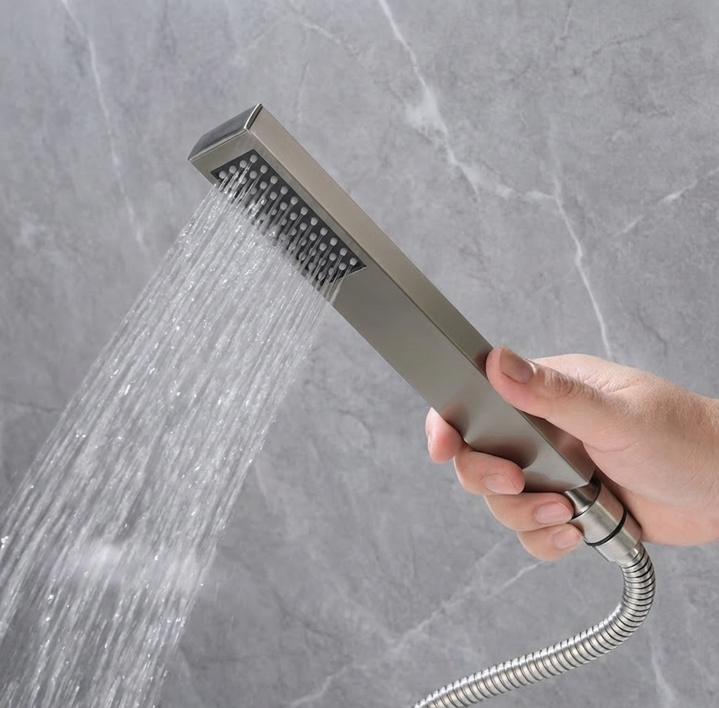 Brushed Nickel Waterfall Wall-Mount Bath Tub Filler Faucet: Complete with Handheld Shower for a Luxurious Bathing Experience