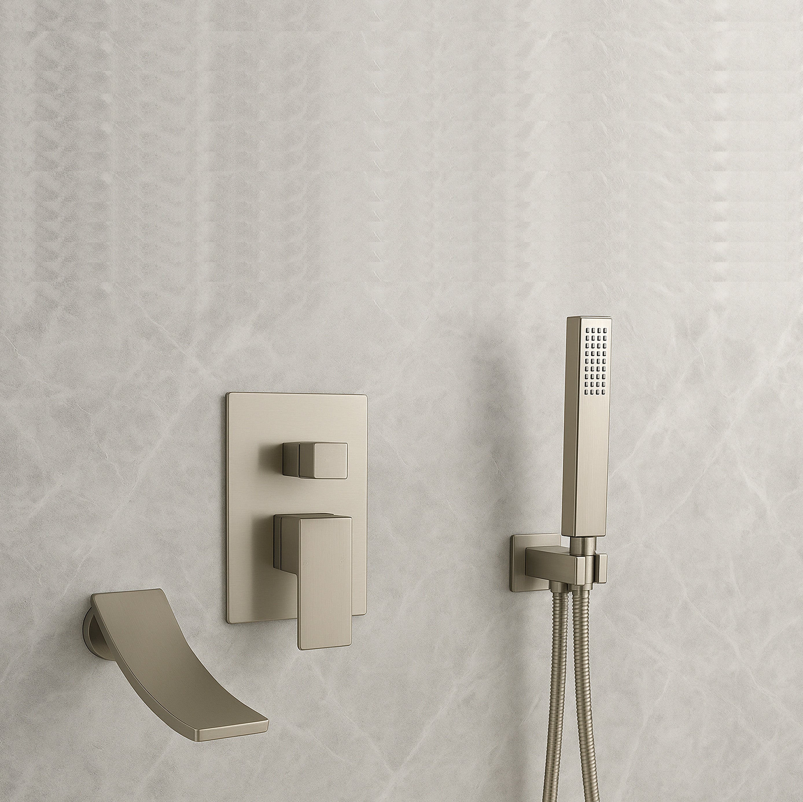 Waterfall Wall-mount Bath Tub Filler Faucet with Handheld Shower Oil Rubbered bronze or Matte Black or Chrome Or Brushed Nickel