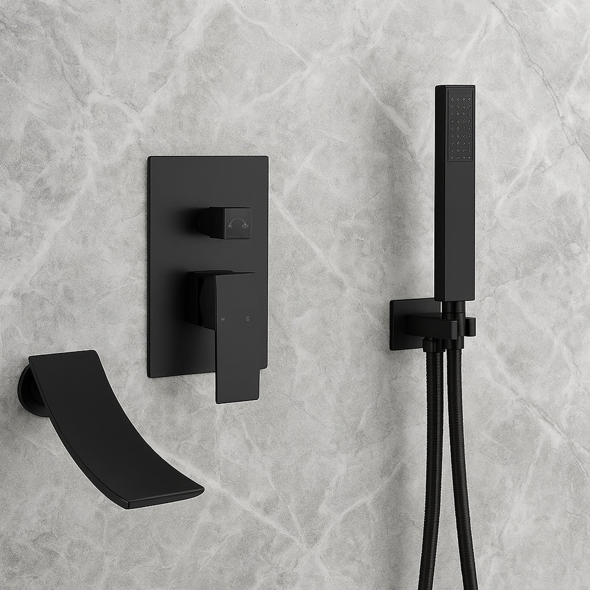 Waterfall Wall-mount Bath Tub Filler Faucet with Handheld Shower Oil Rubbered bronze or Matte Black or Chrome Or Brushed Nickel